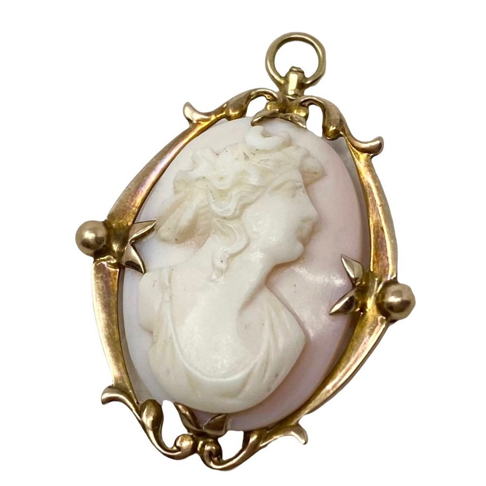 Antique 10K Gold Filled Cameo Brooch Pendant